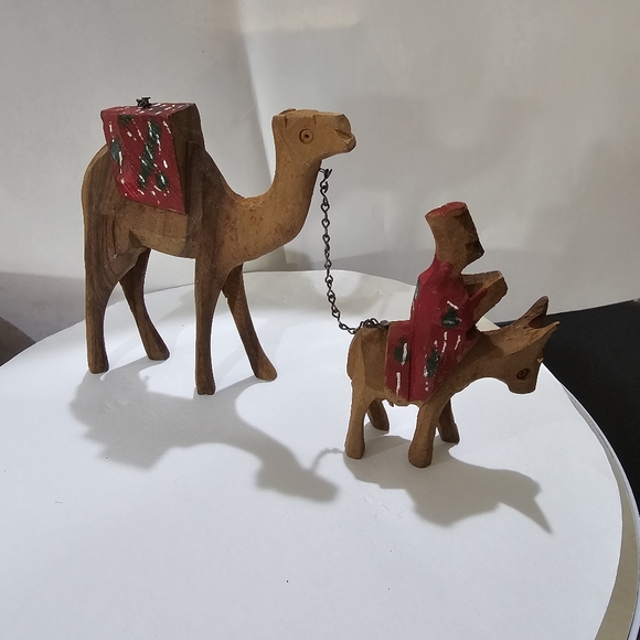3 Camel Train Hand Carved Wood plus 1 Donkey with Rider 4 Pieces 👀 - Picture 4 of 12